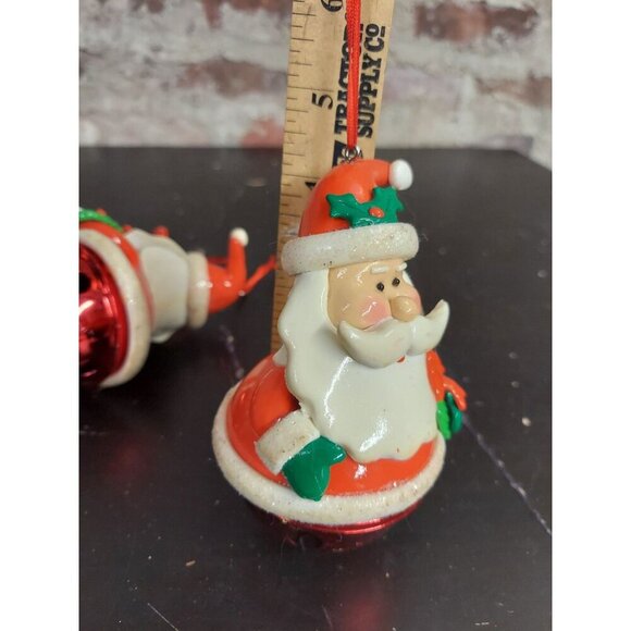 3 Santa Christmas Bell Ornaments Red Jingle Tree Decorations - Picture 4 of 4